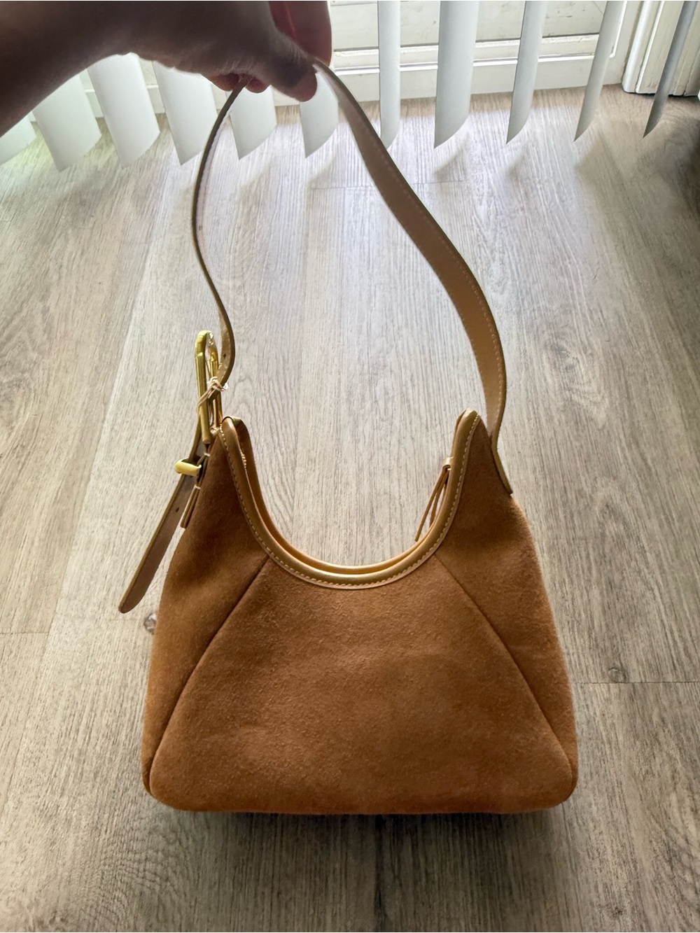 sancia the istria tan 100% suede leather 90's style shoulder bag purse handbag - Picture 7 of 7